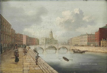 Landscapes Painting - A view of the River Liffey Dublin by William Sadler city
